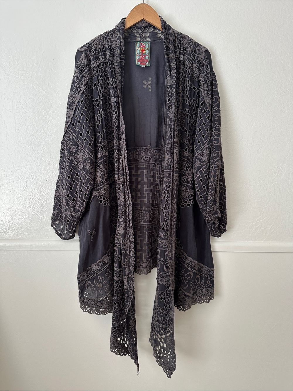 Johnny Was Open Front Eyelet Embroidered Gray Ragnhild Jacket XL